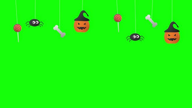 Happy Halloween concept, halloween element with bats and pumpkins in green screen 4K footage animation 