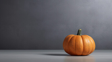 A single pumpkin on a gray background or wallpaper