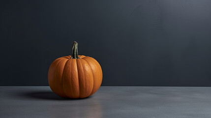 A single pumpkin on a dark gray background or wallpaper
