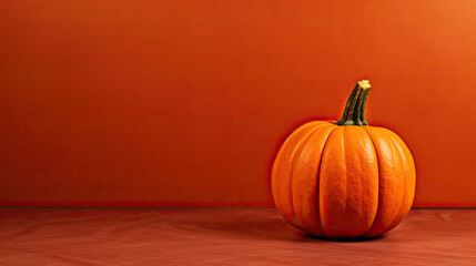 A single pumpkin on a red background or wallpaper