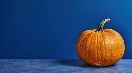 A single pumpkin on a indigo background or wallpaper