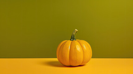 A single pumpkin on a chartreuse background or wallpaper