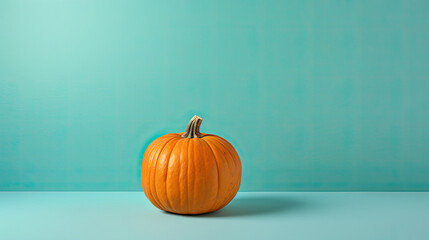 A single pumpkin on a aqua background or wallpaper