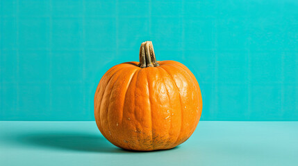 A single pumpkin on a aqua background or wallpaper
