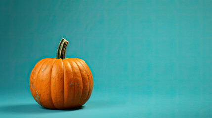 A single pumpkin on a aqua background or wallpaper