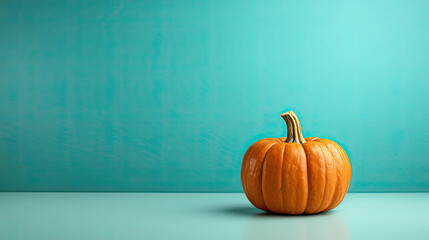 A single pumpkin on a aqua background or wallpaper