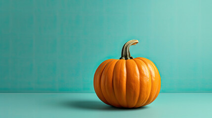A single pumpkin on a turquoise background or wallpaper