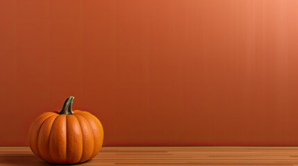A single pumpkin on a dark brown background or wallpaper