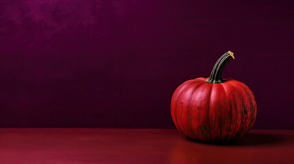 A single pumpkin on a dark maroon background or wallpaper