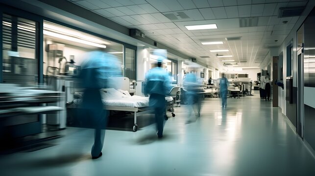Hospital emergency situation motion blured picture , AI generative