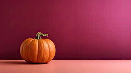 A single pumpkin on a dark pink background or wallpaper