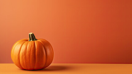 A single pumpkin on a light maroon background or wallpaper