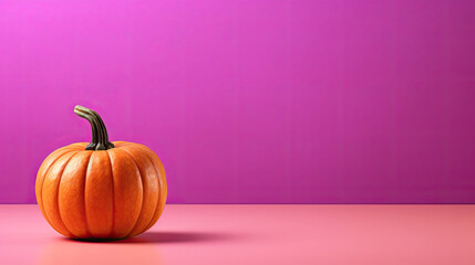 A single pumpkin on a light magenta background or wallpaper