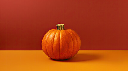 A single pumpkin on a vivid maroon background or wallpaper