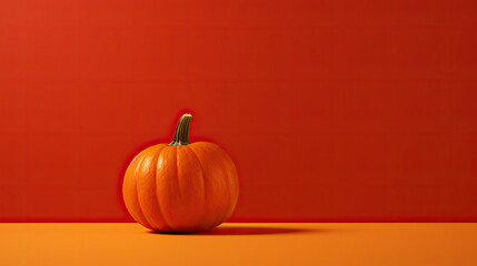 A single pumpkin on a vivid red background or wallpaper