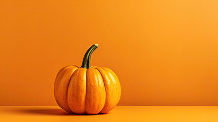 A single pumpkin on a vivid orange background or wallpaper