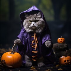 halloween cat with pumpkin,
a cat dressed up as a witch, Cat Profile