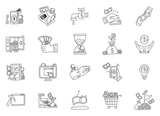 hand drawn financial icons set