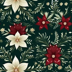 Fototapeten Christmas seamless pattern in burgundy and forest green © britaseifert