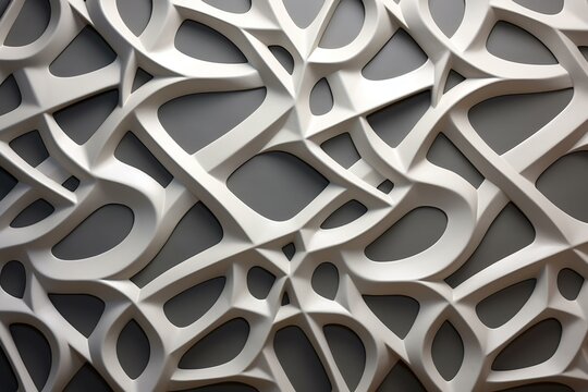 3D wall with arranged arabesque tiles on a futuristic concrete background formed by polished blocks. Generative AI