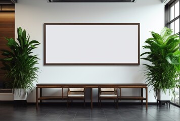 Blank advertising billboard frame on wall in office. AI Generated Images
