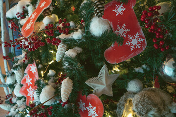 close up view of christmas tree decor