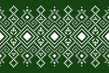 Green Cross stitch colorful geometric traditional ethnic pattern Ikat seamless pattern border abstract design for fabric print cloth dress carpet curtains and sarong Aztec African Indian Indonesian