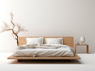 Minimalistic bedroom with bed and pillows