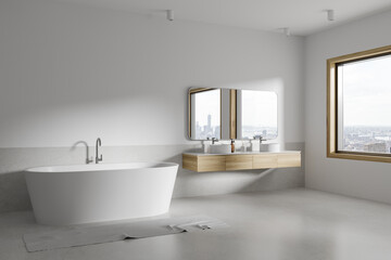 Fototapeta na wymiar White bathroom corner with tub and double sink