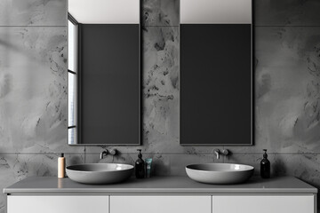 Gray marble bathroom interior with double sink