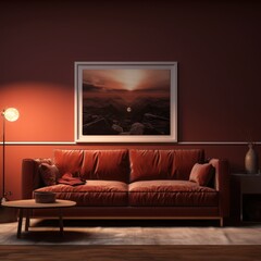 Red living room with sofa