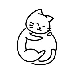 Cat hug a ball. Minimalist cat drawing.