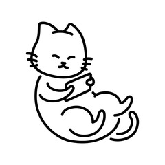 Cat using phone. Minimalist cat drawing.
