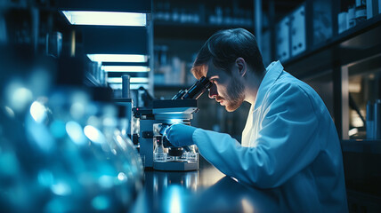 young scientist working in laboratory - obrazy, fototapety, plakaty
