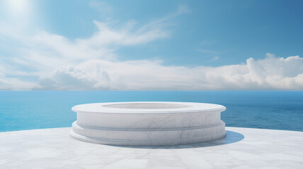 Fototapeta na wymiar empty concrete podium on the sea with sky background