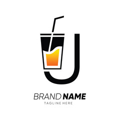 Letter U with Glass or Drinking Water Cup Logo Design Vector Icon Graphic Emblem Illustration