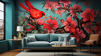 birds and flowers in abstract art nouveau style
