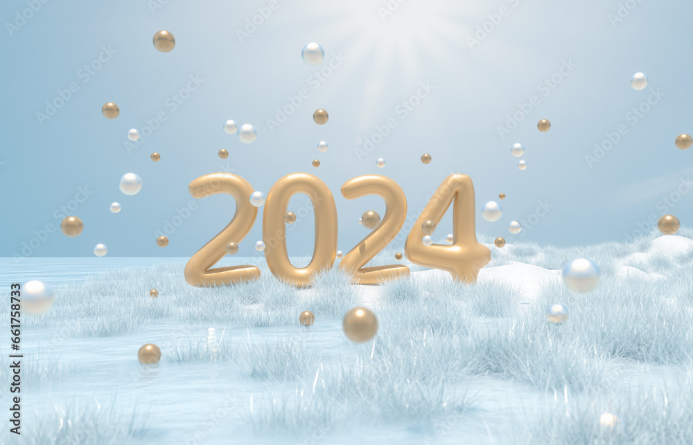 Aufkleber Winter Christmas and happy new year background with copy space. 3d rendering