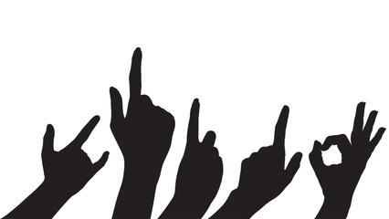 Obraz premium set of hand silhouettes isolated on white, Human hand gestures, collection of black hands, flat, silhouette hands pose collection, Vector illustration.