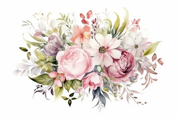 Vertical frame of a spring bouquet painted in watercolor. Generative AI
