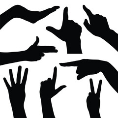 set of hand silhouettes isolated on white, Human hand gestures, collection of black hands, flat, silhouette hands pose collection, Vector illustration.