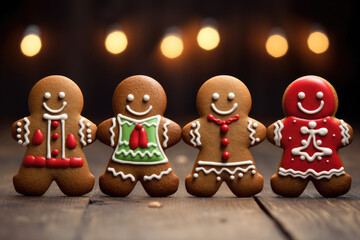 Gingerbread men cookies arranged in a festive holiday setting