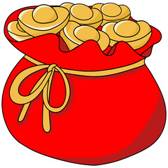 Watercolor red bucket has many gold nugget,creative with illustration in flat design.