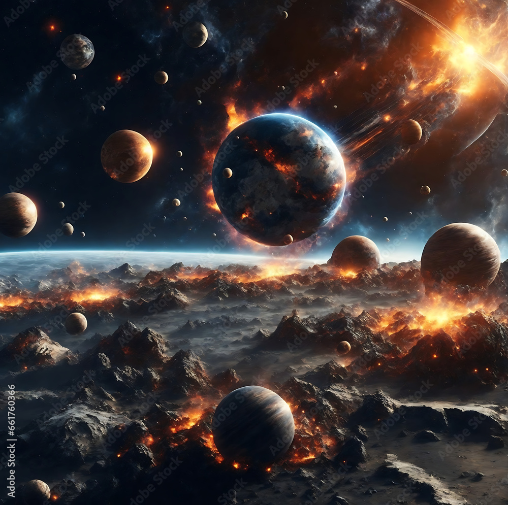 Wall mural planetary collisions and explosions in space.generative ai
