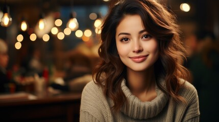 Beautiful Young Asian Woman Wearing Casual Winter Swe 6B6526, Background Images , Hd Wallpapers, Background Image