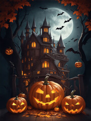 Fototapeta premium Halloween with Pumpkins Background Image Generative AI