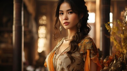Obraz premium Beautiful Woman Thai Old Traditional Costume Portrait , Background Images , Hd Wallpapers, Background Image