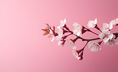 Obraz na płótnie Canvas Pink cherry blossoms,pink sakura,beautiful cherry blossoms pastel pink background. Cherry blossoms are beautiful and pleasing to the eye. Makes you feel relaxed like you're in nature. Generative ai