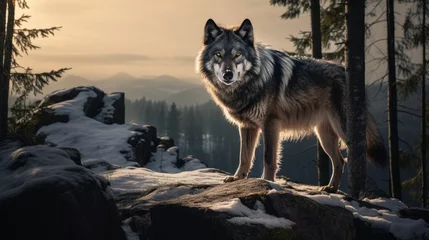 Deurstickers wolf in the forest © Emil