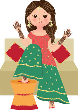 mehndi bride cute indian girl with henna on hands wedding bride to be on mehndi function beautiful indian girl on her mehendi